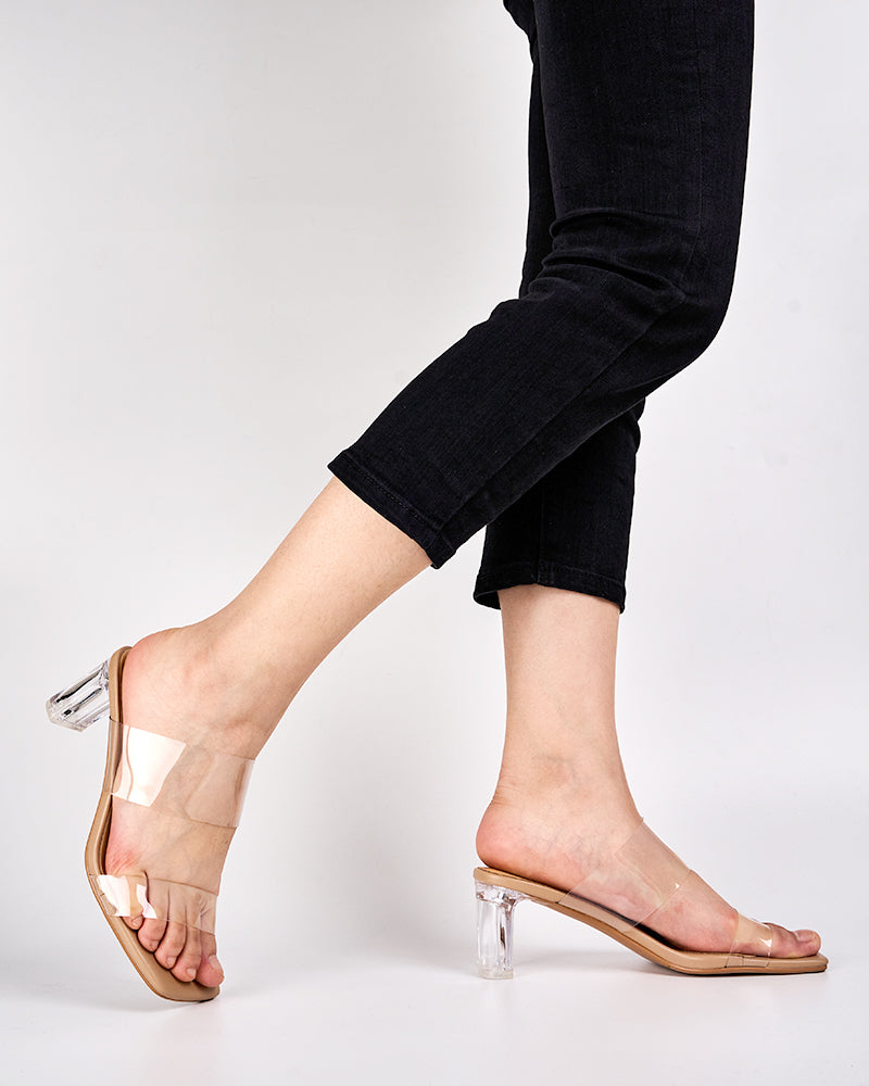 Transparent Chunky Backless Open Toe Heels - Image 9