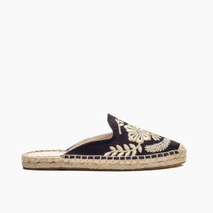 Floral Pattern Embroidered Espadrille Flat Mules
