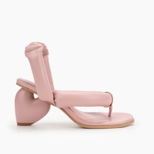 Love Design Chunky Block High Heel Elastic Strap Thong Sandals