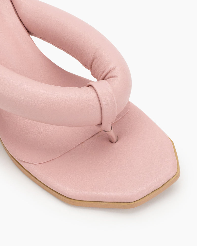 Love Design Chunky Block High Heel Elastic Strap Thong Sandals - Image 2