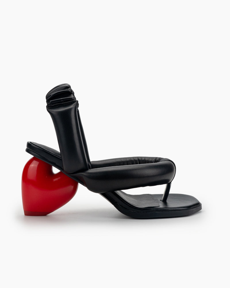 Love Design Chunky Block High Heel Elastic Strap Thong Sandals - Image 8