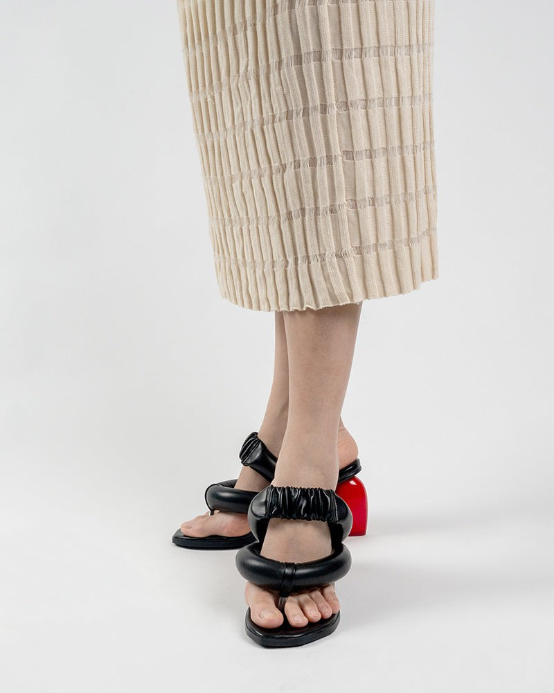 Love Design Chunky Block High Heel Elastic Strap Thong Sandals - Image 12