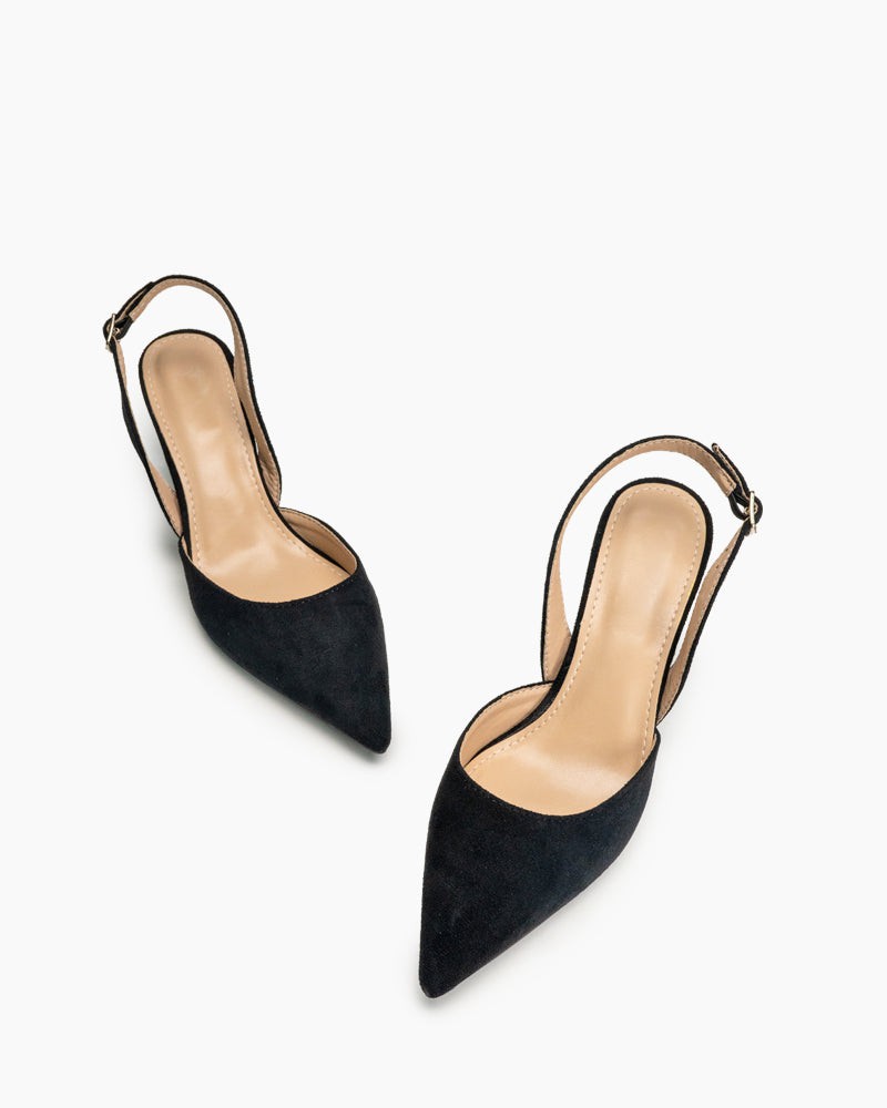 Mid Heel Minimalist Suede Pointed Toe Pumps - Image 2