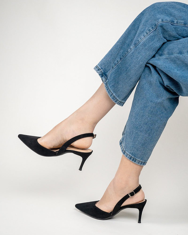 Mid Heel Minimalist Suede Pointed Toe Pumps - Image 3