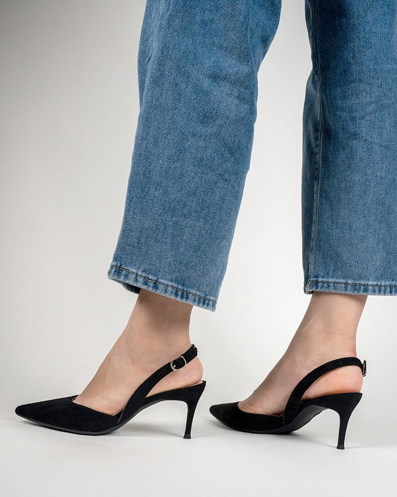 Mid Heel Minimalist Suede Pointed Toe Pumps - Image 6