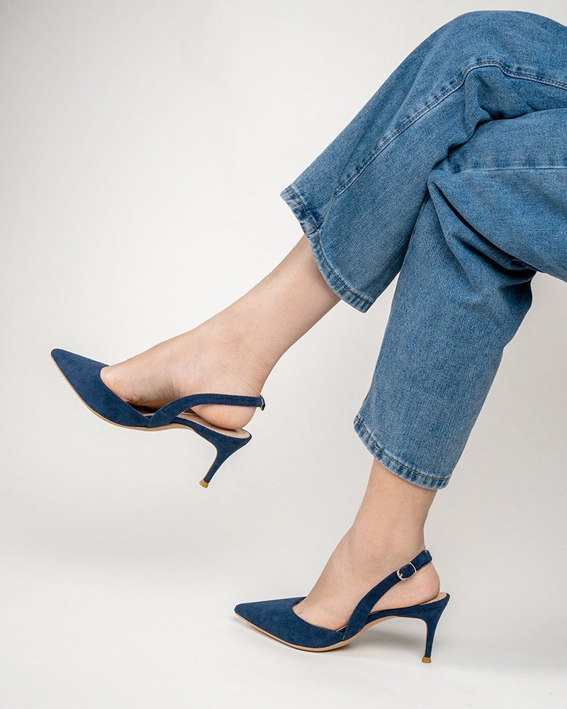 Mid Heel Minimalist Suede Pointed Toe Pumps - Image 9